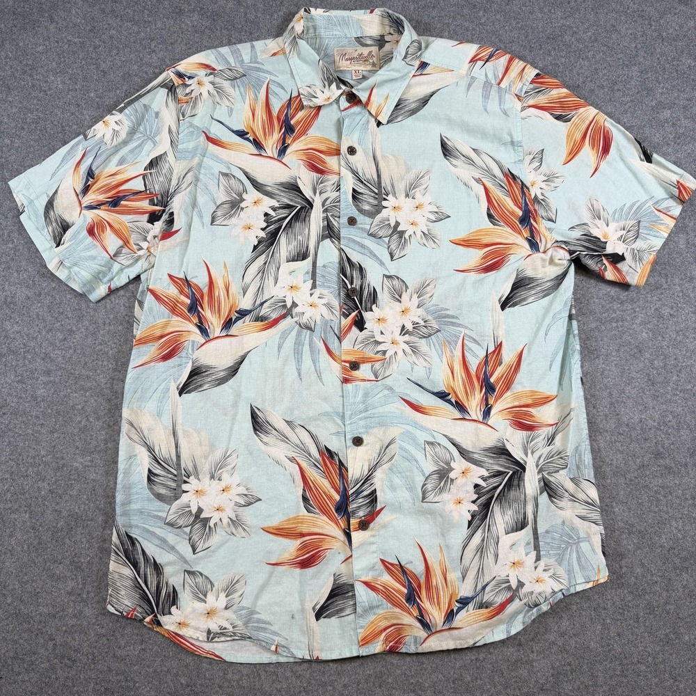 Margaritaville Shirt Mens XL Blue Floral Hawaiian Tropical Short Sleeve - Picture 2 of 7